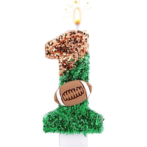 Bougie d'Anniversaire Numéro Thème Football, Figurine de Gâteau Pailletée Marron et Verte Thème Rugby pour Fête d'Anniversaire Sportive (Numéro 1) (1/5)