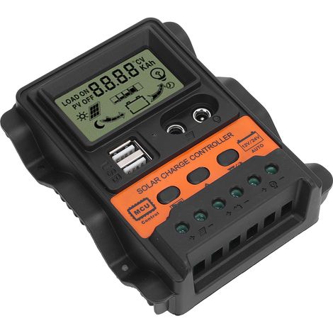 Régulateur solaire PWM 30A avec 2 ports USB 5V,适应 12V 24V auto, chargeur panneau solaire pour système autonome hors réseau (1/5)
