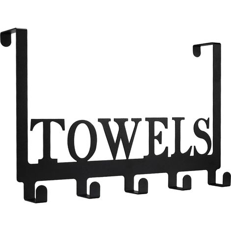 Crochet de porte, porte-serviettes de salle de bain, porte-serviettes suspendu avec 5 crochets pour chambre à coucher, salle de bain, noir (1/5)