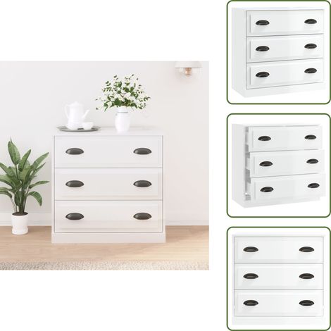 The Living Store Credenza Bianco Lucido 70x35,5x67,5 cm in Legno Multistrato - Credenza classica
