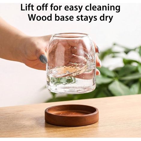 Porte-verres avec base en bois - ouverture de 6 cm de large, organisateur de cuisine multifonctionnel pour cuillères/ustensiles de pâtisserie (transparent, petit) (1/2)