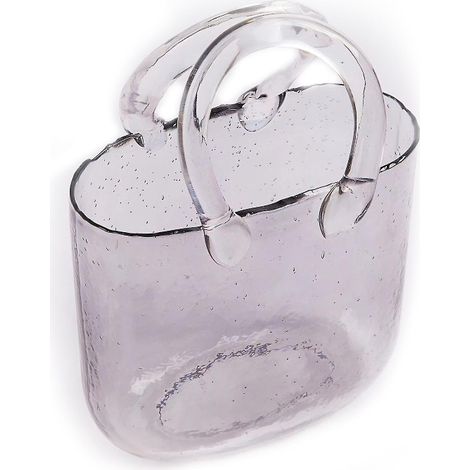 Transparente, handtaschenförmige Vase aus Glas für Blumen, ideal für Wohndekoration und Hochzeiten – Hellgrau