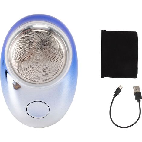 Tondeuse à barbe électrique, finition fine, acier inoxydable, rechargeable USB, portable, idéale pour les voyages, bleu dégradé. (1/5)