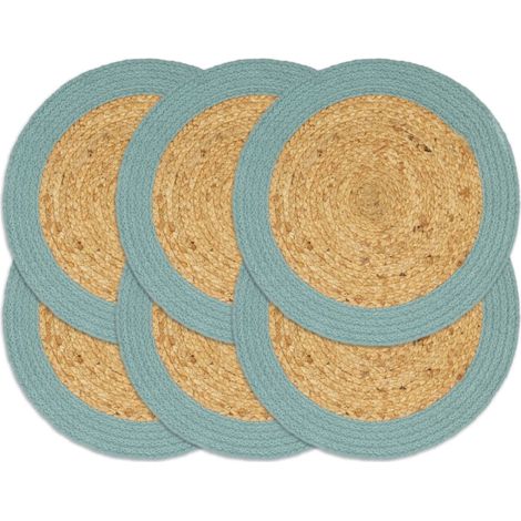 Sets de table, lot de 6, coloris naturel et vert, 38 cm, jute et coton (1/4)