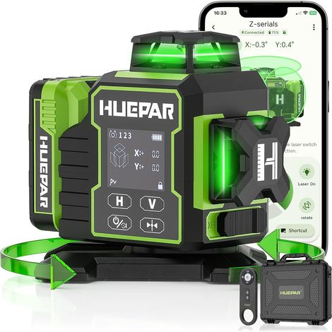 Niveau Laser Chantier Autonivelant 360°x3 Laser Niveaux 3D 12 Lignes Laser avec Mode Pulsé Base Rotative Électrique et Écran LCD Nivellement Laser-W03CG (1/5)