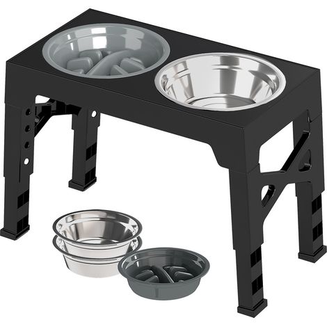 Skylos Dog Raised Elevated Pet Feeding Bowls Stainless Steel Adjustable Stand