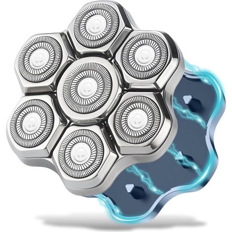 Têtes de rechange pour rasoir magnétique – 7 lames rotatives étanches à double anneau pour hommes chauves – Compatible avec Freebird, Wyklaus et Shpavver (Argent)