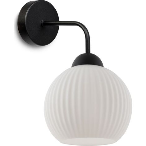 Applique murale à motif riffle noir, 1 pièce, abat-jour blanc, douille boule E27 (1/5)