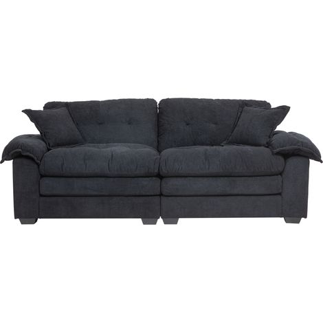Sofá 2 plazas de chenilla negro con cojines y espuma viscoelástica, 213 cm, HOMVRA (1/5)