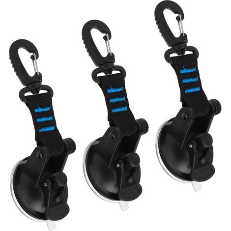 Lot de 3 mousquetons à ventouse portables et réutilisables pour la fixation de tentes (bleu). (1/5)