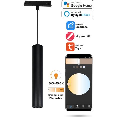 Lámpara colgante LED tubular WiFi Zigbee de 10 W para rieles magnéticos SMART TRACK 48 V CC, regulable entre 3000 y 5000 K. (1/5)