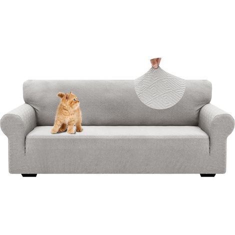 Extensible Housse De Canapé 3 Places, Universelle Housse Canapé avec Accoudoirs, Protection Chat Chiens Griffures Housse Canape, Housses De Canapé Lavable Antidérapante, Argent Gris (1/5)