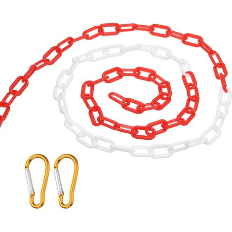 Barrière de chaîne en plastique de 10 pieds, Chaîne de sécurité avec 2 crochets magnétiques pour le contrôle de foule au niveau de l'entrée du parking de l'ascenseur, rouge blanc (1/5)