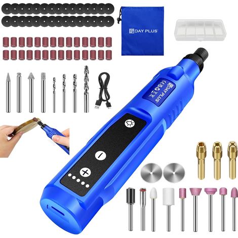Outil Rotatif, Outil Multifonction 3,7 V, avec 80 Accessoires, Mini-perceuse avec 5 Vitesses Variables 18000 tr/min, avec Sac de Rangement, pour Couper, Meuler, Graver, Percer (1/5)