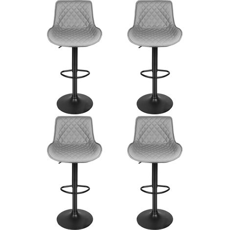 SiFree® Chaise de bar 4cps Chaise haute Hauteur réglable 83-103cm PU Motif diamant (gris clair) (1/5)