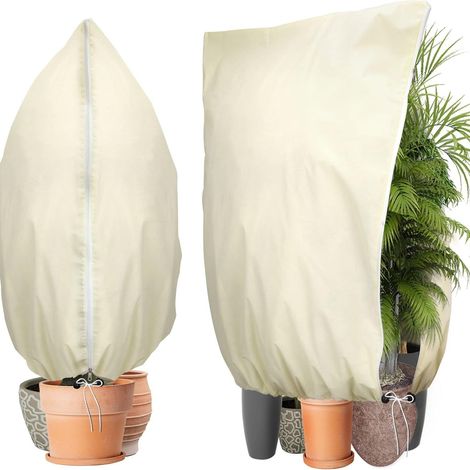 sac de protection des plantes pliable renforcé couverture anti gel et froid adapté aux en pot 80 2 pièces 100CM Beige (1/5)