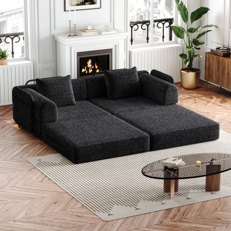 [Conception brevetée] Canapé-lit en chenille 2-en-1 avec compartiment de rangement dans l’accoudoir, trois cadres en métal et plusieurs configurations. Ensemble 2 pièces (1/5)