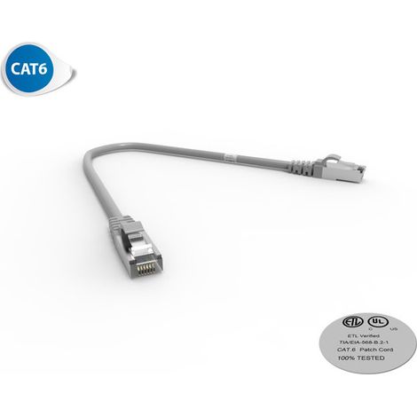 Cordon RJ45 CAT 6 surmoulé FUTP 100 Ohms LSOH, Couleur : gris, Longueur : 0,3 m (2020)