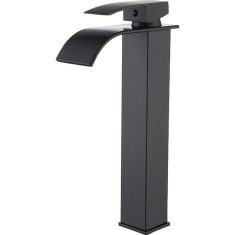 Robinet cascade salle de bain noir – Mitigeur monotrou moderne avec bec courbé haut – 17 x 6 x 30,5 cm (1/5)