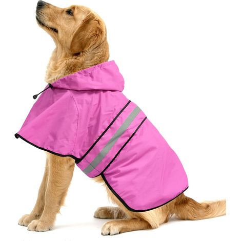 Imperméable réfléchissant pour chiens - Imperméable pour animaux de compagnie, poncho léger à capuche, pour chiens et chiots de petite à très grande taille (rose, L) (1/4)