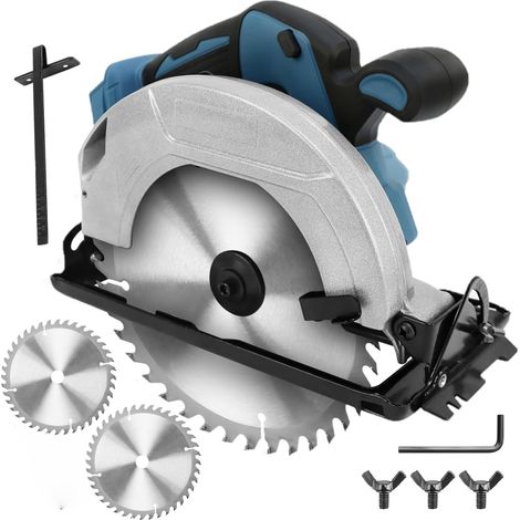 Professionelle Kreissäge, kompatibel mit Makita 18V-Akkus, inklusive zwei 185-mm-Sägeblättern, Schnitttiefe: 64 mm, kabellose, tragbare Kreissäge, bürstenloser Motor mit einstellbarem Schnittwinkel un (1/5)