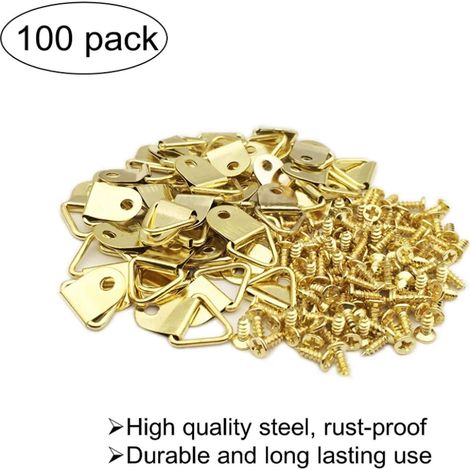 Set mit 100 Gold-Hook D-Haken aus Edelstahl zum Aufhängen von Bilderrahmen und Spiegeln. – AquaForge