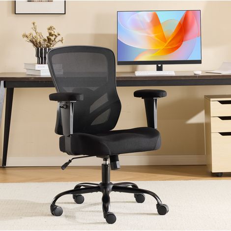 Silla de oficina ergonómica negra de malla con soporte lumbar ajustable y reposabrazos 2D OKWISH (1/5)