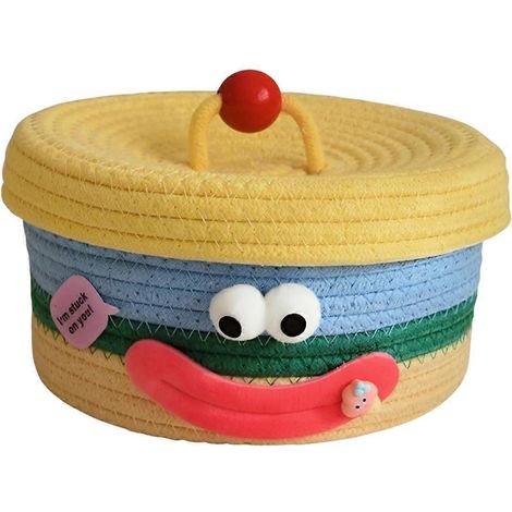 Panier de rangement de bureau avec couvercle, panier de rangement tressé pour collations B-- (1/5)