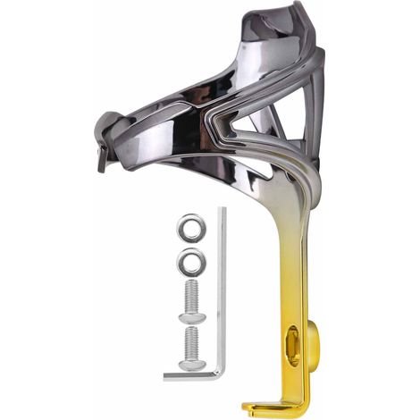 Porte-bidon vélo bicolore noir et or, support de fixation sécurisé pour bouteille, accessoire cyclisme. (1/5)