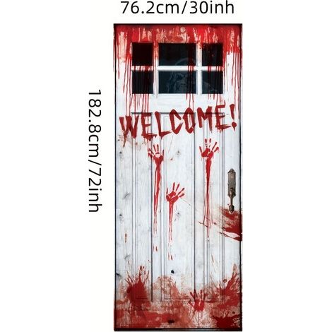 Décoration de porte d'Halloween, rideau de salle de bain Faucheuse, bannière décorative tête de mort effrayante - 90 x 180 cm (perforée + ruban) - Style 37