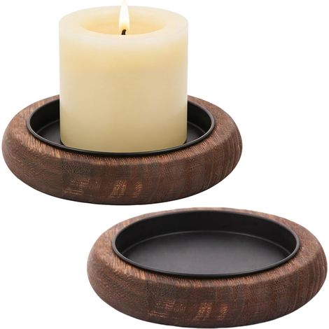 2 Pièces Plateau Bois 10 × 10 × 2 CM Plateau Bois Rond Forme Ronde et sans Bavures Support Bougie Positionnement Stable Porte Bougie Convient aux Bougies Colonnes Bougies de Mariage Etc (1/5)