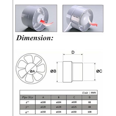 Ventilatore estrattore d'aria, economico, 100 mm, 12 W/130 m³, estrattore assiale canalizzato in linea: bagno, cucina, cantina (1/4)