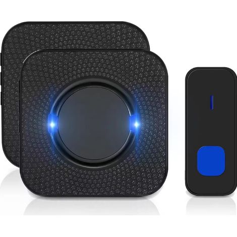 Sonnette sans fil extérieure étanche, avec 55 sonneries, 5 niveaux de volume, portée de 300 m et flash LED, idéale pour les bureaux (2 récepteurs + 1 (1/5)