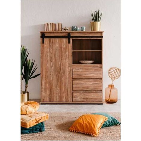 Buffet - MARRAKESCH 53A - Chene - 1 porte - 3 tiroirs - Style industriel-loft (1/3)