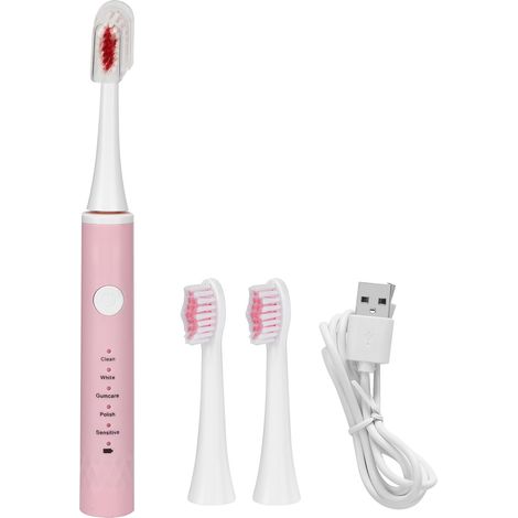 Brosse à dents électrique étanche rechargeable par USB, intelligente, 5 modes, ultrasons vibrants, poils souples, rose-AquaForge