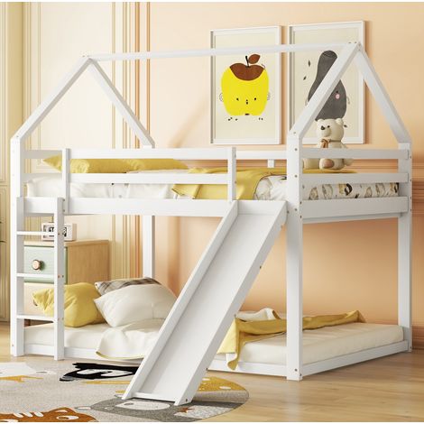 MEUBLIV Etagen-Hausbett 140x200 cm weiß – mit Rutsche und Leiter, ohne Matratze (1/5)