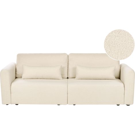 3 Seater Sofa Bed Off-White Boucle Upholstered Sleeping Function Add Pillows Foldable VAXHOLM (1/5)