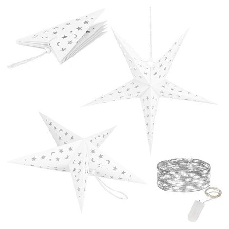 Stella di carta natalizia bianca 3D 25 cm e luci dell'albero di Natale 10 LED bianco freddo