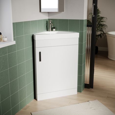 ELEGANT Bathroom Basin Sink Vanity with Resin Basin Sink Wall Hung Vanity Unit Soft Hinge Flat Pack - High Glossy White 566mm (1/5)
