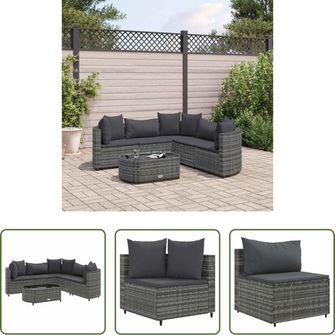 vidaXL Set de muebles de jardín 6 pzas y cojines ratán sintético gris (1/5)