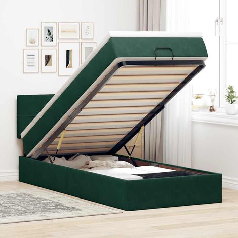 vidaXL Lit ottoman avec matelas et LED Vert foncé 80x200cm velours (1/5)