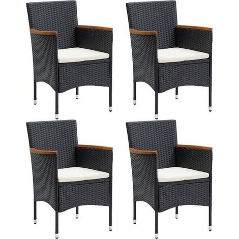 vidaXL 4X Gartenstuhl Akazienholz Rattan Schwarz Ergonomisch (1/5)