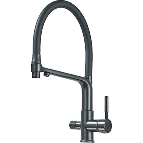 Grifo de cocina, doble manija, giratorio 360 grados, negro mate. (1/2)