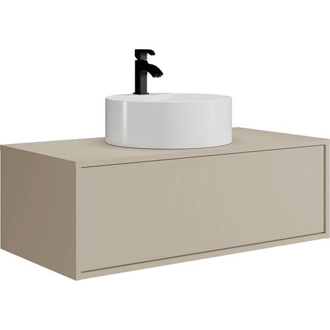 Mobile da bagno sospeso beige con singolo lavabo rotondo - 94 cm - TEANA II (1/5)