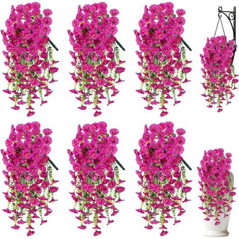 Flores artificiales colgantes para exteriores – 6 piezas de flores artificiales de seda con hojas de eucalipto – Resistentes a los rayos UV, plantas artificiales realistas para (1/5)