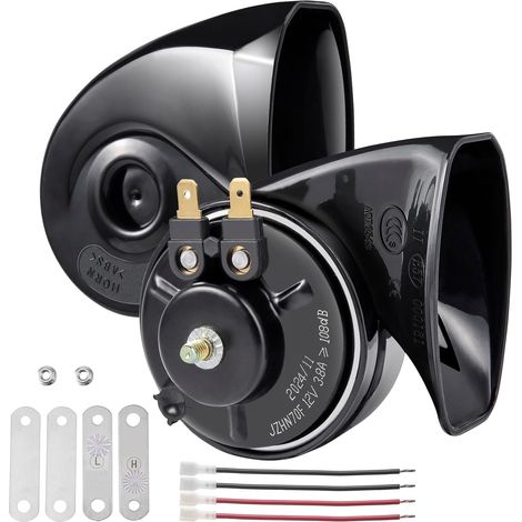 Klaxon Universel 108-120DB pour Voiture Camion 12V - Imperméable Escargot à Air Électrique pour SUV Bateau (2 Pcs Noir) (1/5)