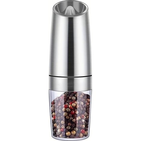 Macina sale e pepe elettrico in acciaio inox, monoblocco - Facile da usare con una sola mano, macinatura regolabile, con luce LED - Argento (1/5)