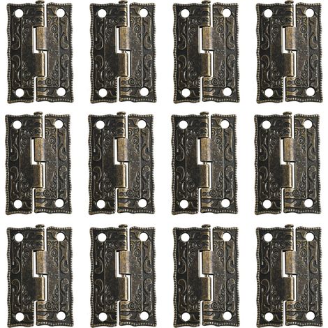 Juego de 12 bisagras con estampado antiguo para cajas de madera, bisagras decorativas de aleación de zinc, acabado bronce, 3,6 x 2,3 cm, bronce. (1/5)