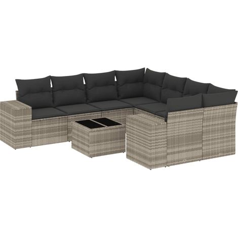 Maison Exclusive - Set muebles jardín 9 pzas y cojines ratán sint (1/3)