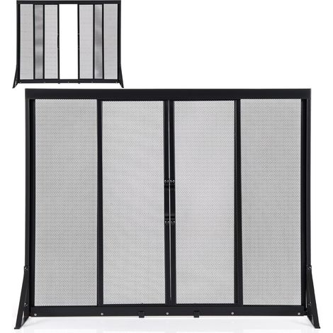 GOPLUS Pare Feu Cheminée en Métal, Grille Cheminée avec 2 Portes Coulissantes et Poignées, Pare Feu Poele a Granule, Grille Protection Poele, Barriere de Anti-Étincelles Noir (96 x 33 x 79 cm) (1/5)